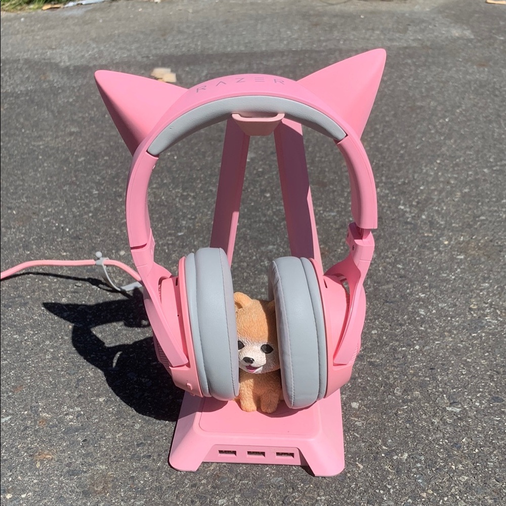 Razer Pink and Gray Over-Ear Cat Ear Headphones